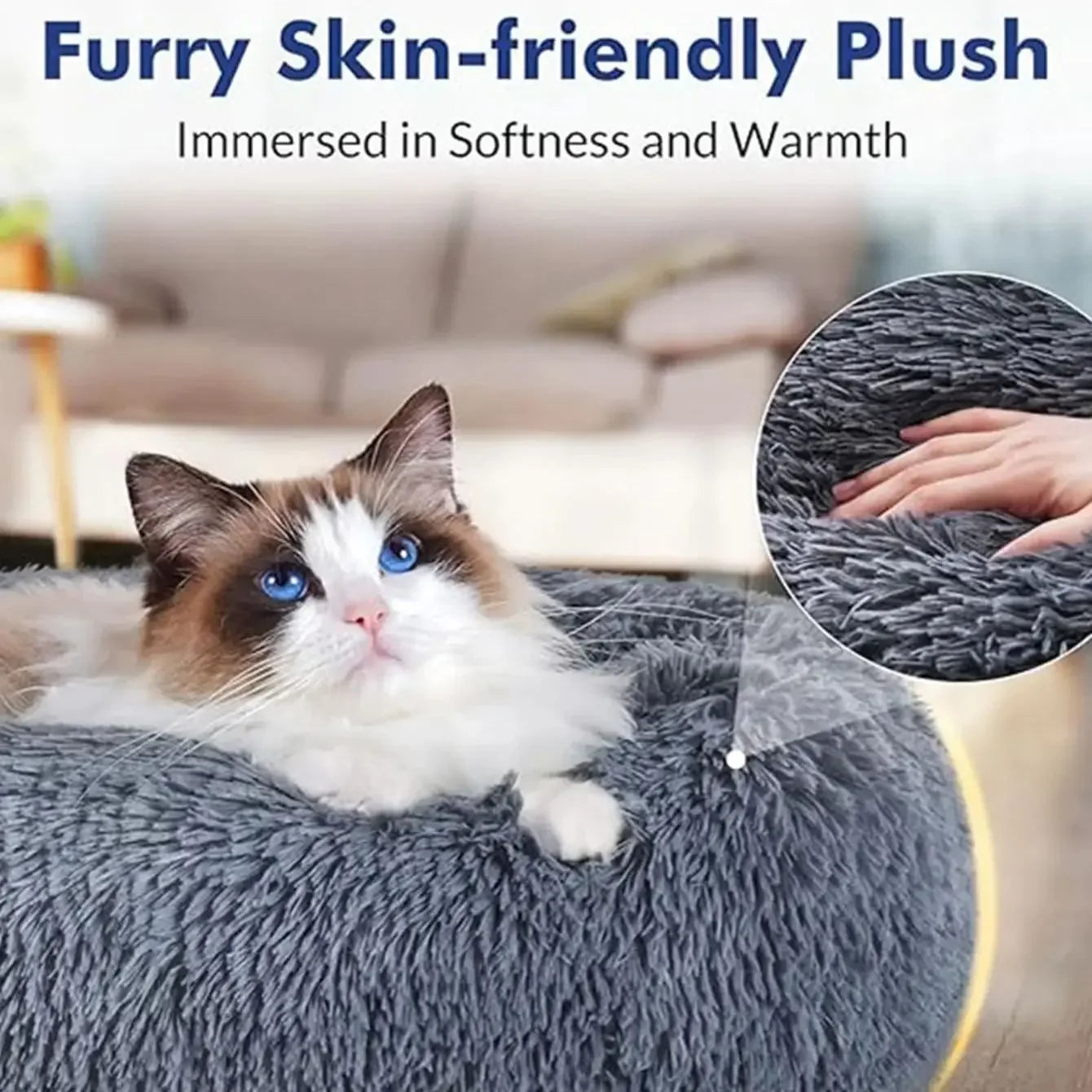 Round Plush Pet Bed (40–90cm) for Medium–Large Dogs & Cats