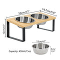 15° Tilted Elevated Cat Bowls with Wooden Stand (2 Stainless Steel Bowls)