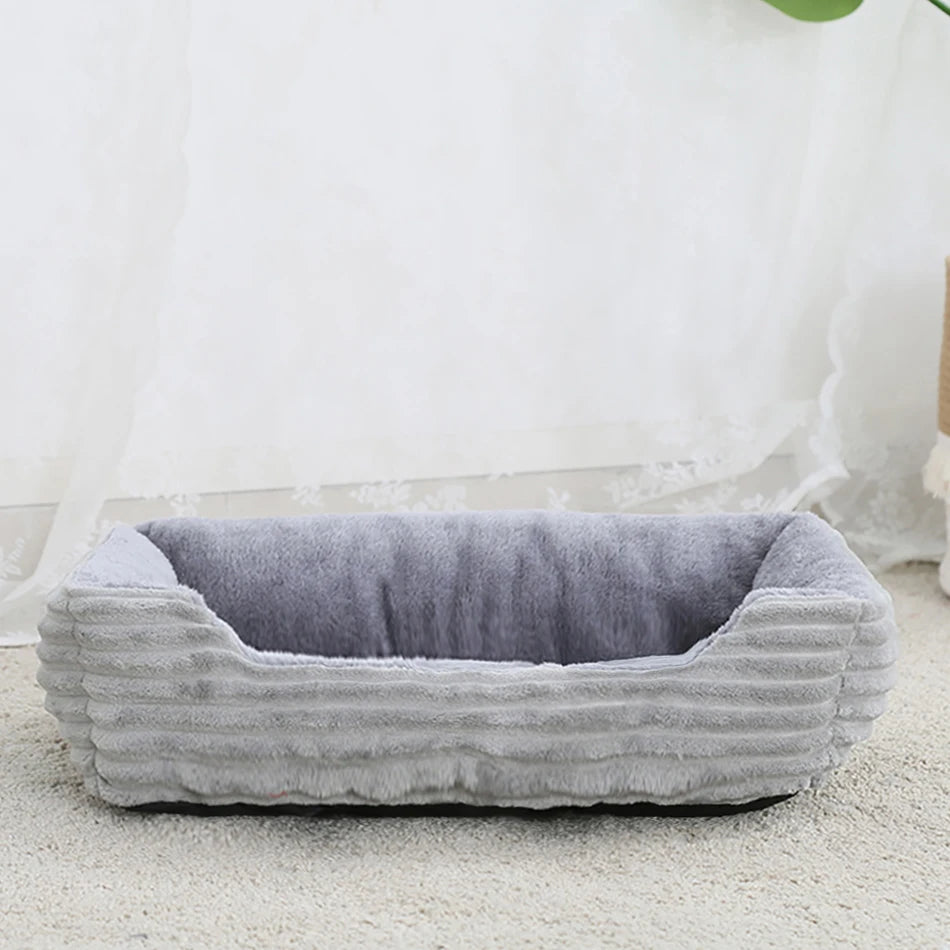 Square Plush Calming Pet Bed for Small–Medium Dogs & Cats
