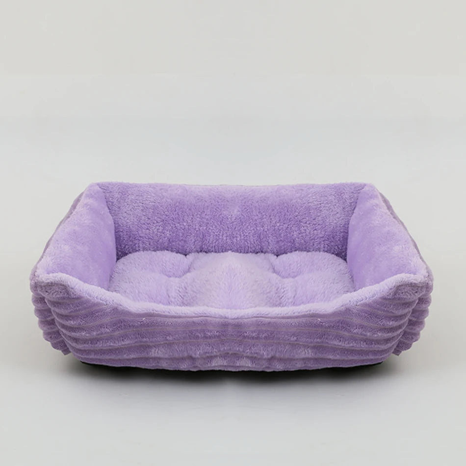 Square Plush Calming Pet Bed for Small–Medium Dogs & Cats